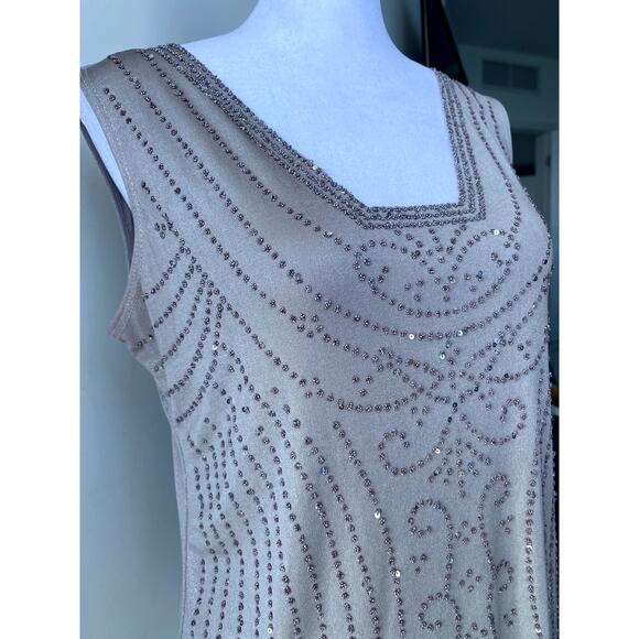 Vintage Silver MSK Beaded Embroidered Square Neck Gatsby Retro Art Deco Top - Picture 3 of 6